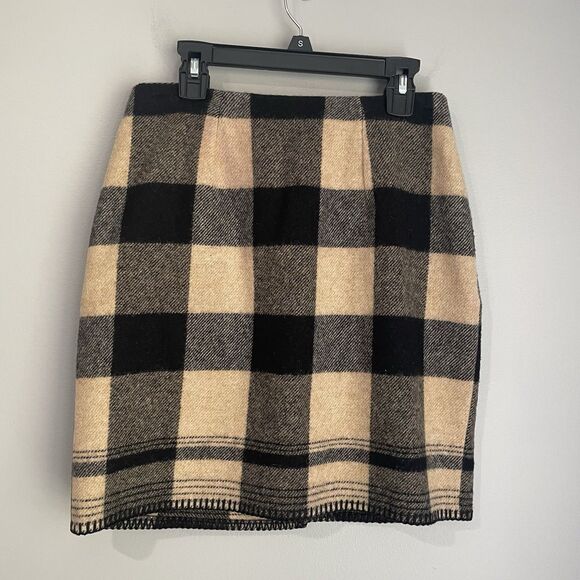 Ralph Lauren Country 100% Wool Skirt Sz 4 Buffalo Check Black Cream Blanket USA - Picture 2 of 11